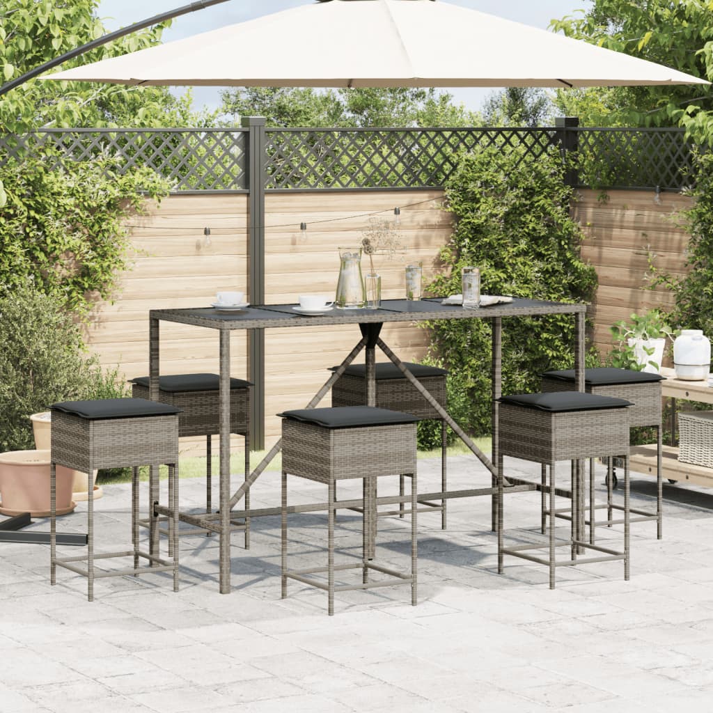 vidaXL 7-delige Tuinbarset met kussens poly rattan grijs afbeelding