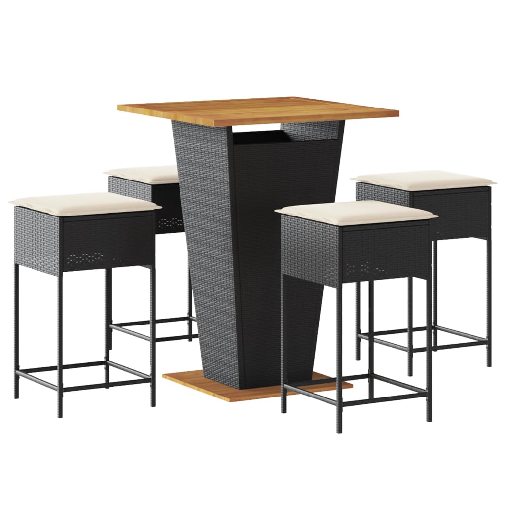 vidaXL Set mobilier bar de grădină cu perne, 5 piese, negru, poliratan
