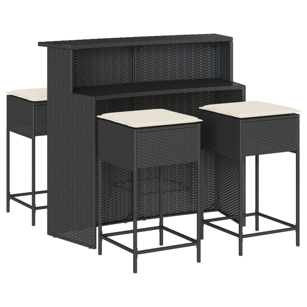 vidaXL Set mobilier bar de grădină cu perne, 5 piese, negru, poliratan