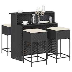 Vrtna barska garnitura 5-delna z blazinami črn poli ratan