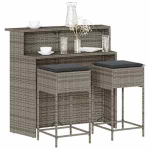 Vrtna barska garnitura 3-delna z blazinami siv poli ratan