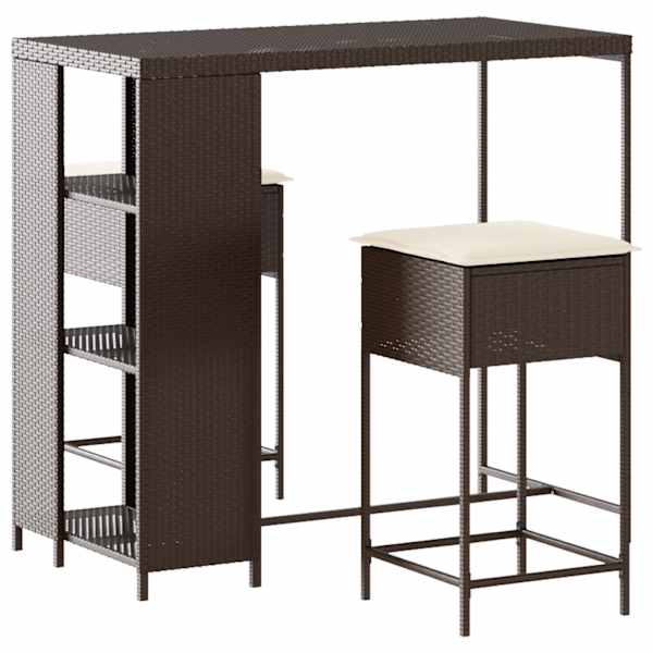 vidaXL 3-osaline aiabaari komplekt patjadega, pol&uuml;rotang, pruun