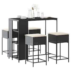 Vrtna barska garnitura 5-delna z blazinami črn poli ratan