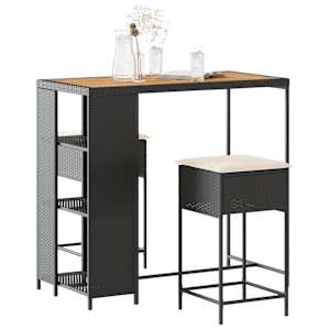 Vrtna barska garnitura 3-delna z blazinami črn poli ratan