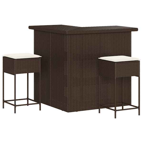 vidaXL 3-osaline aiabaari komplekt patjadega, pol&uuml;rotang, pruun