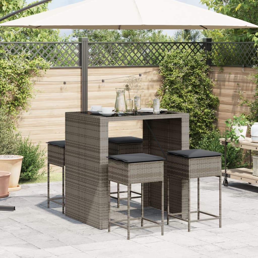 vidaXL 5-delige Tuinbarset met kussens poly rattan grijs afbeelding