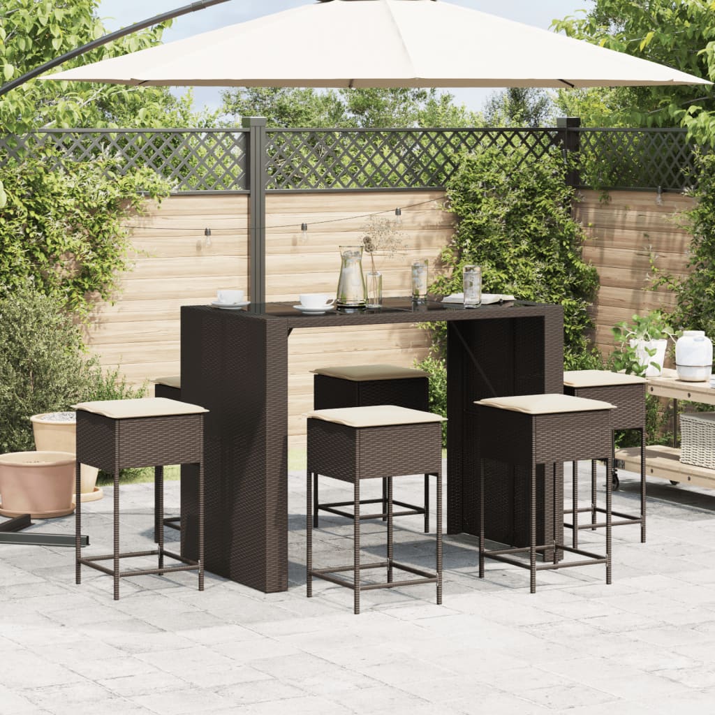 Thumbnail - vidaXL 7-tlg. Gartenbar-Set mit Kissen Braun Poly Rattan