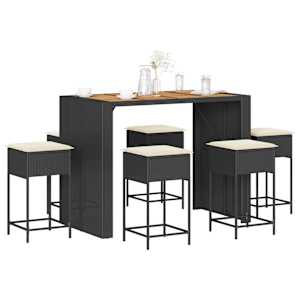 Vrtna barska garnitura z blazinami 7-delna črna poli ratan