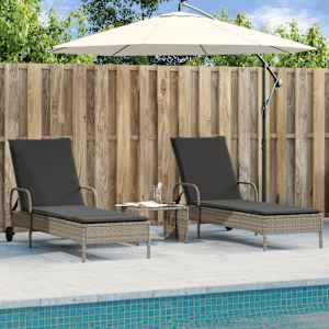 Ležalnik 2 kosa z blazinami siv poli ratan