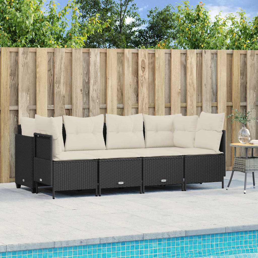 vidaXL 5-tlg. Garten-Sofagarnitur mit Kissen Schwarz Poly Rattan