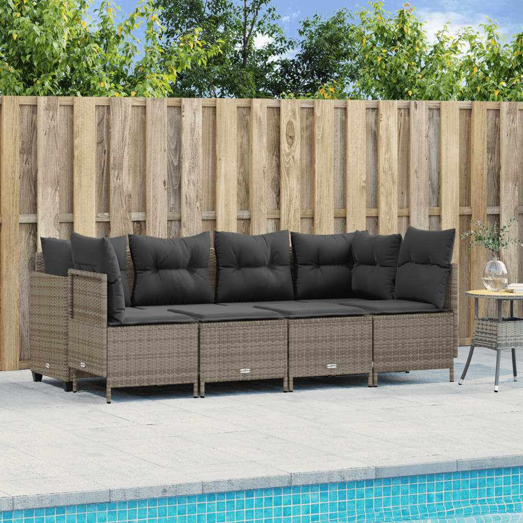 vidaXL 5-tlg. Garten-Sofagarnitur mit Kissen Grau Poly Rattan