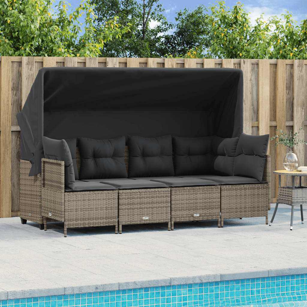 vidaXL 5-tlg. Garten-Sofagarnitur mit Kissen Grau Poly Rattan