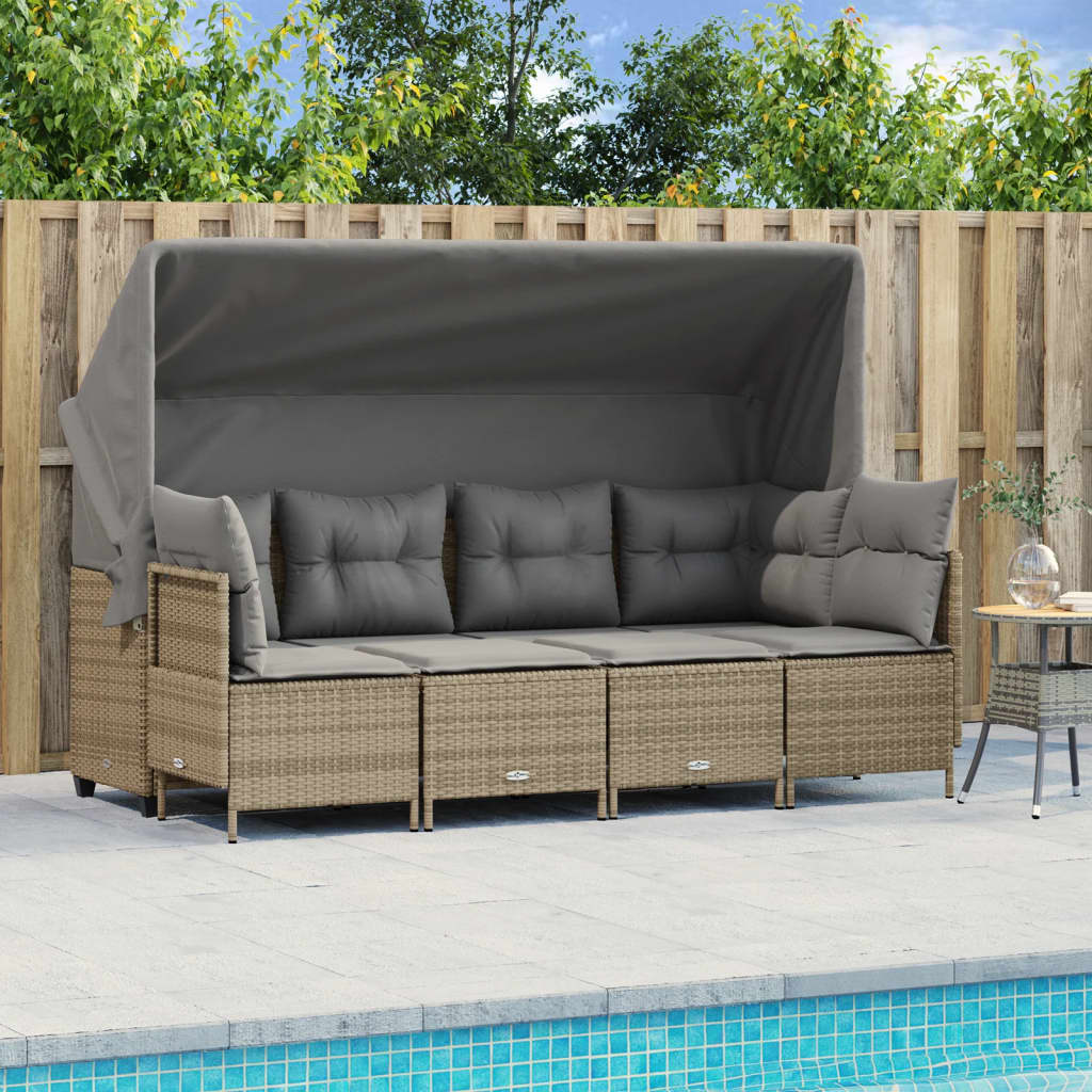 vidaXL 5-tlg. Garten-Sofagarnitur mit Kissen Beige Poly Rattan