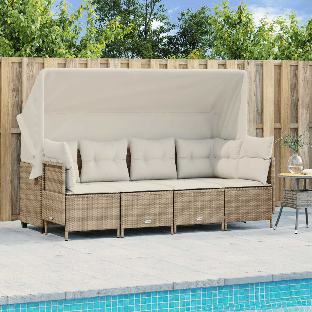 vidaXL 5-tlg. Garten-Sofagarnitur mit Kissen Beige Poly Rattan