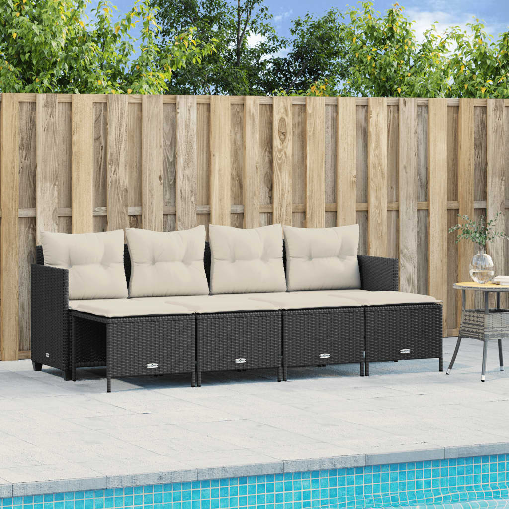 vidaXL 5-tlg. Garten-Sofagarnitur mit Kissen Schwarz Poly Rattan