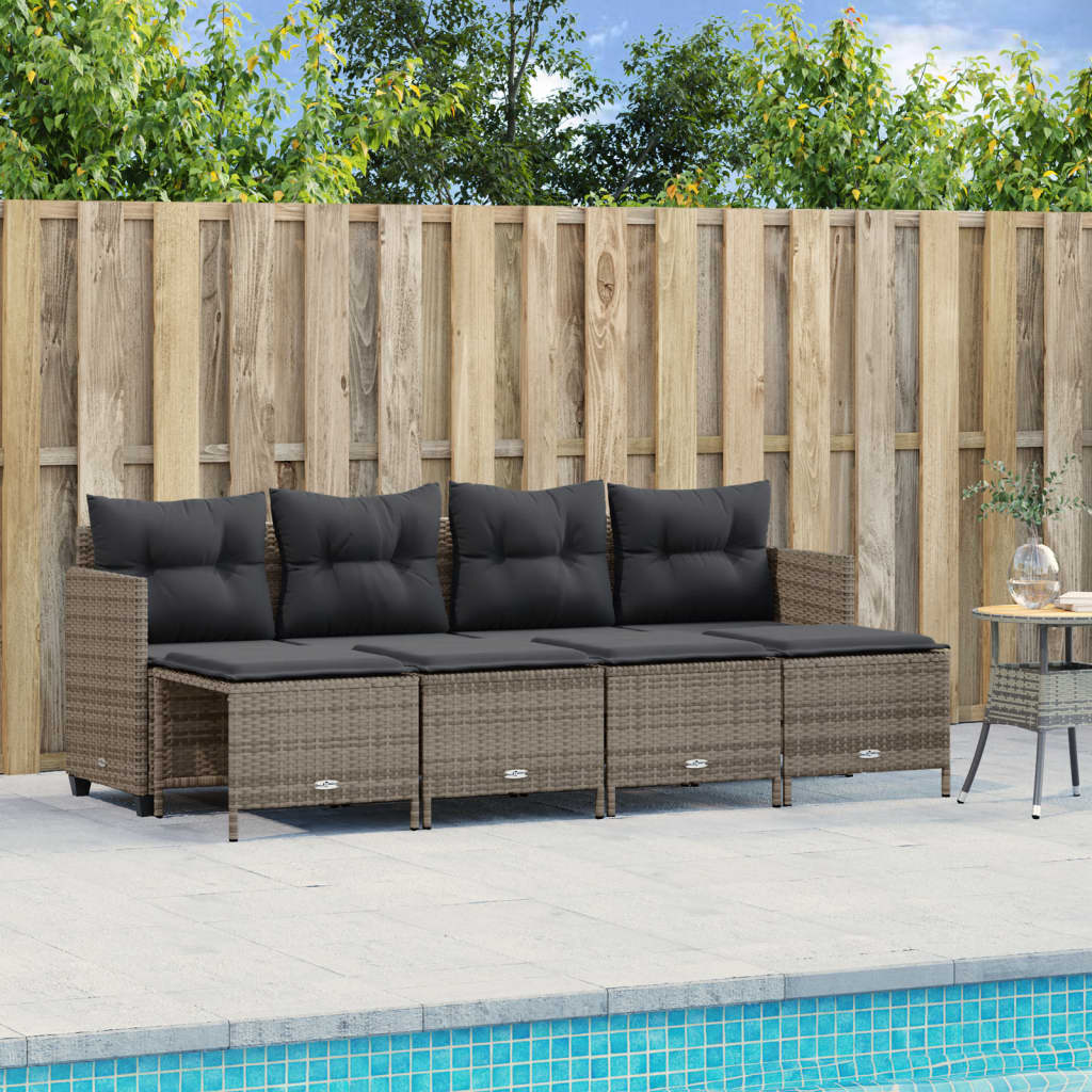 vidaXL 5-tlg. Garten-Sofagarnitur mit Kissen Grau Poly Rattan