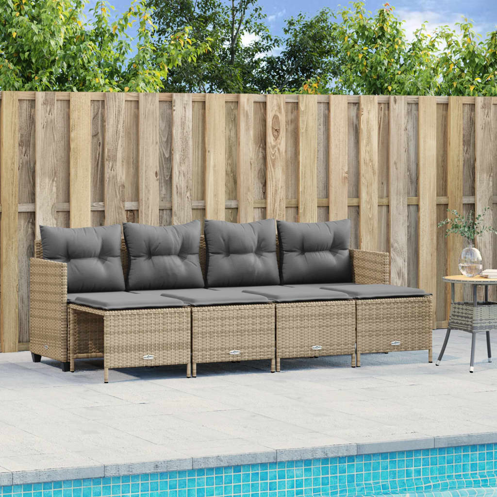 vidaXL 5-tlg. Garten-Sofagarnitur mit Kissen Beige Poly Rattan