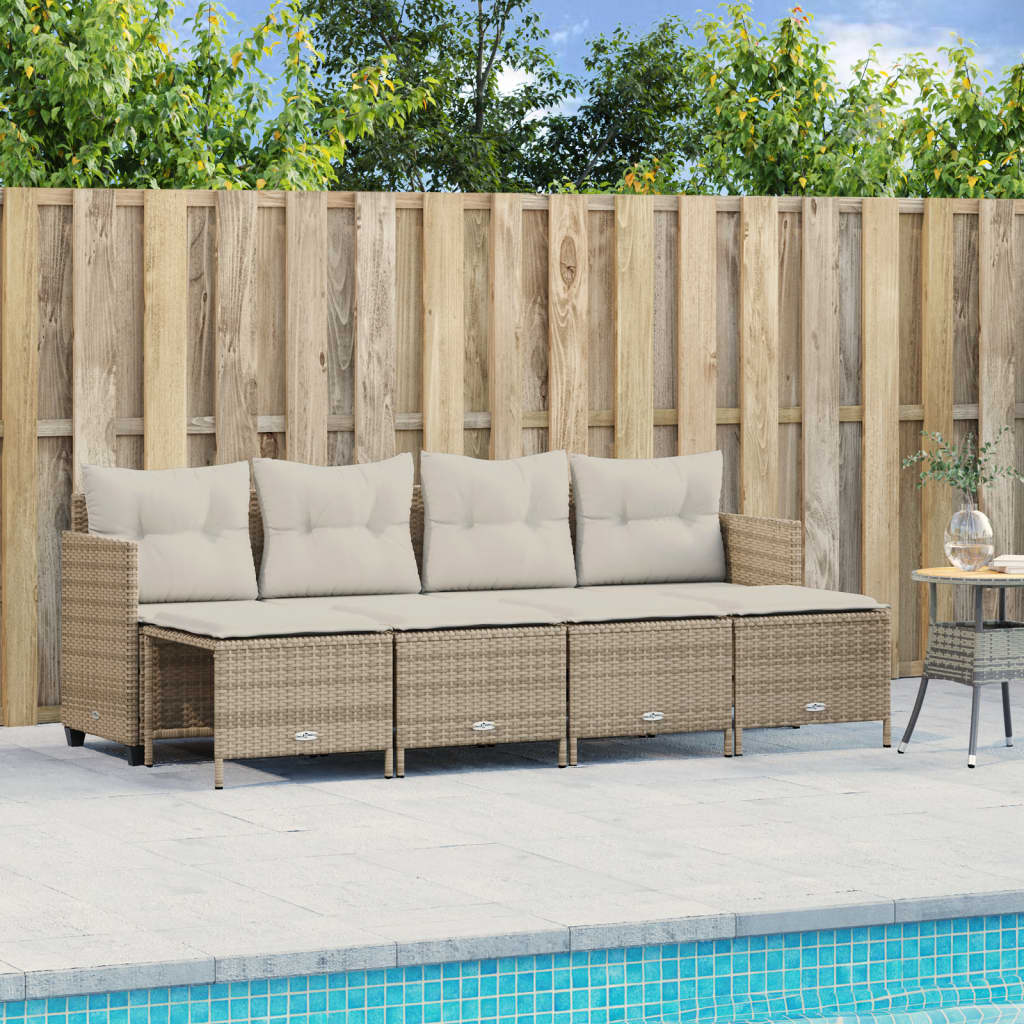 vidaXL 5-tlg. Garten-Sofagarnitur mit Kissen Beige Poly Rattan