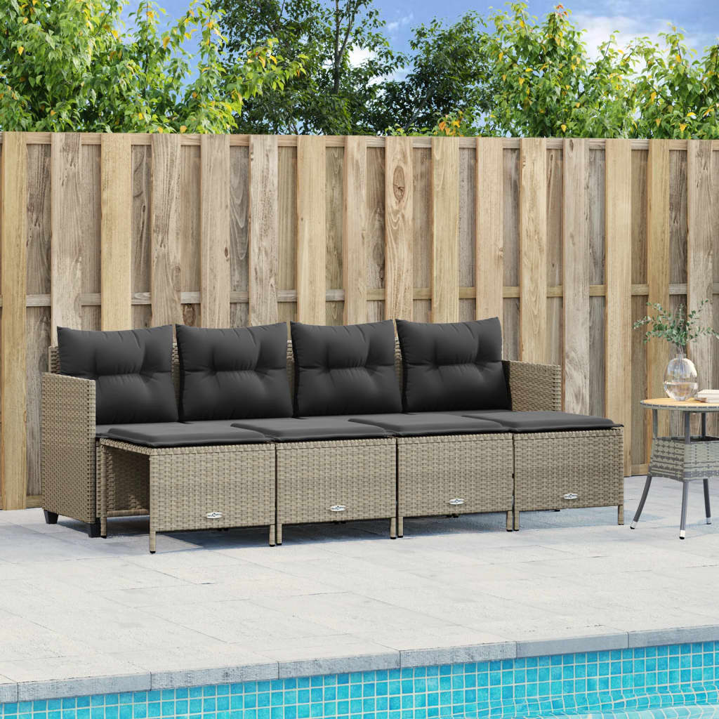 vidaXL 5-tlg. Garten-Sofagarnitur mit Kissen Hellgrau Poly Rattan