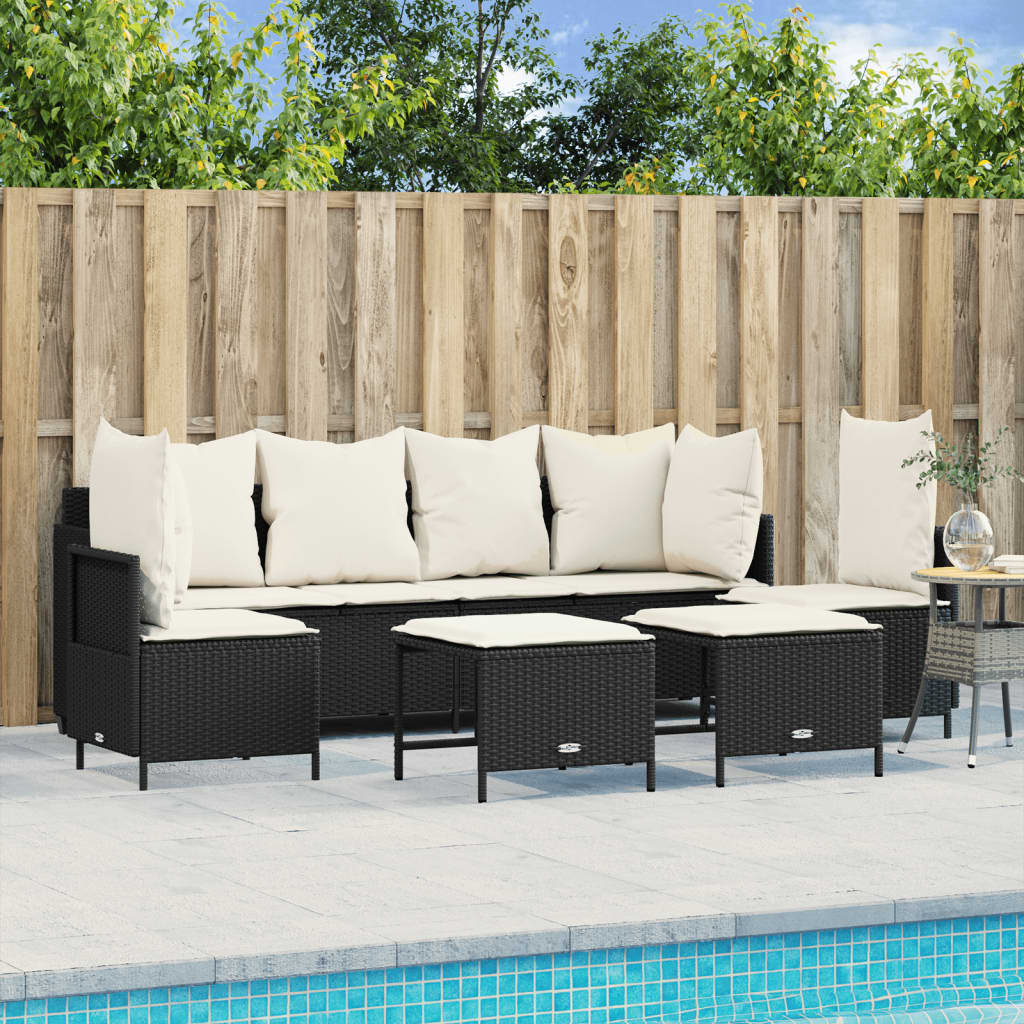 vidaXL 5-tlg. Garten-Sofagarnitur mit Kissen Schwarz Poly Rattan