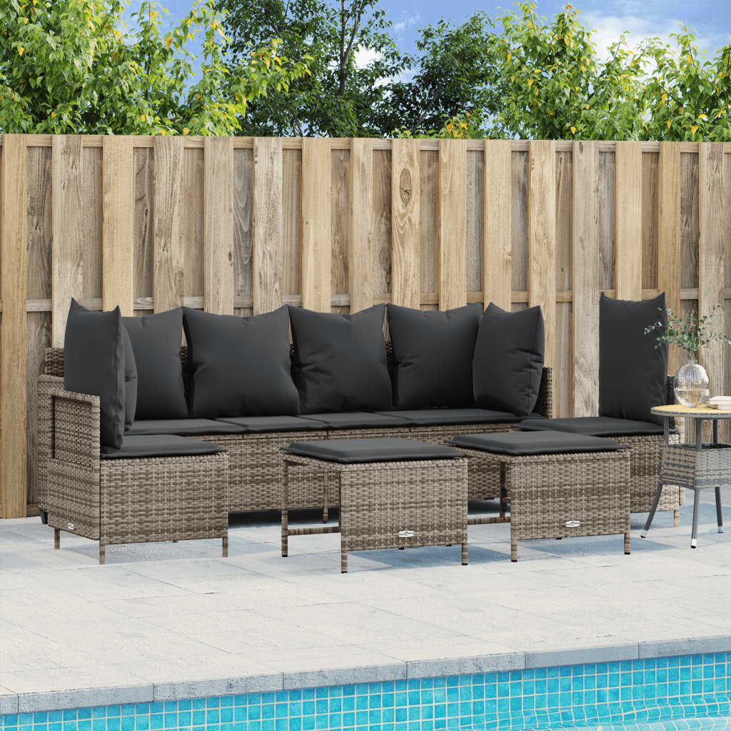 vidaXL 5-tlg. Garten-Sofagarnitur mit Kissen Grau Poly Rattan