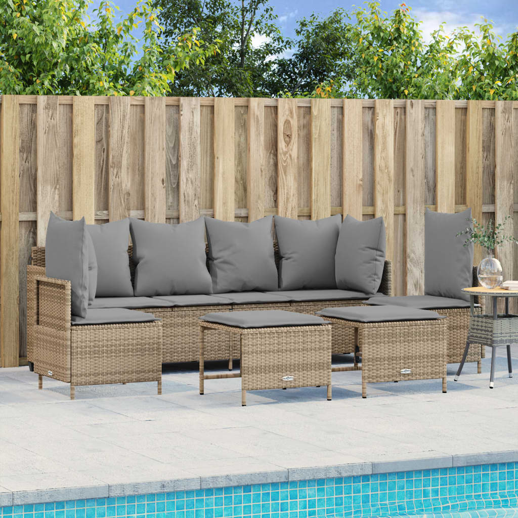 vidaXL 5-tlg. Garten-Sofagarnitur mit Kissen Beige Poly Rattan