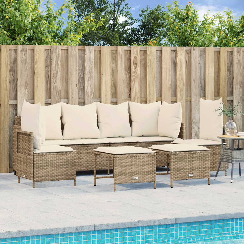 vidaXL 5-tlg. Garten-Sofagarnitur mit Kissen Beige Poly Rattan