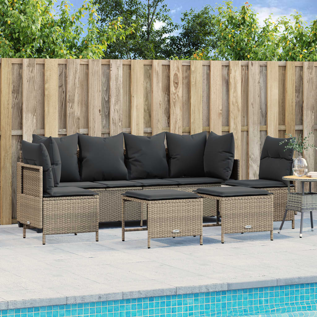 vidaXL 5-tlg. Garten-Sofagarnitur mit Kissen Hellgrau Poly Rattan