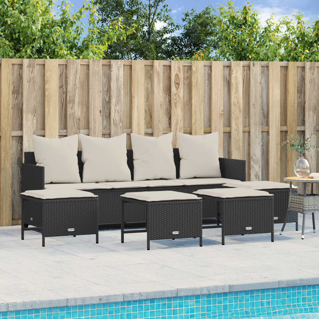 vidaXL 5-tlg. Garten-Sofagarnitur mit Kissen Schwarz Poly Rattan