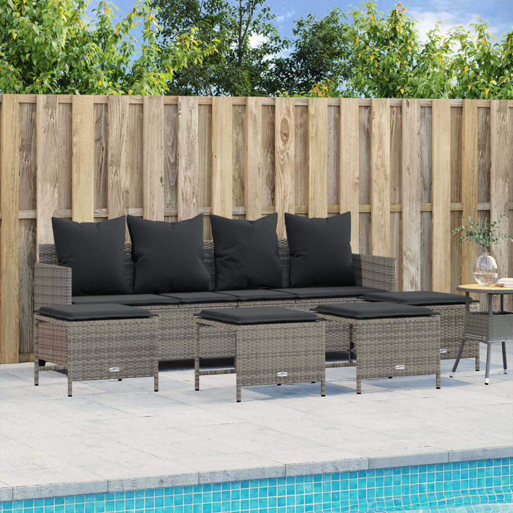 vidaXL 5-tlg. Garten-Sofagarnitur mit Kissen Grau Poly Rattan