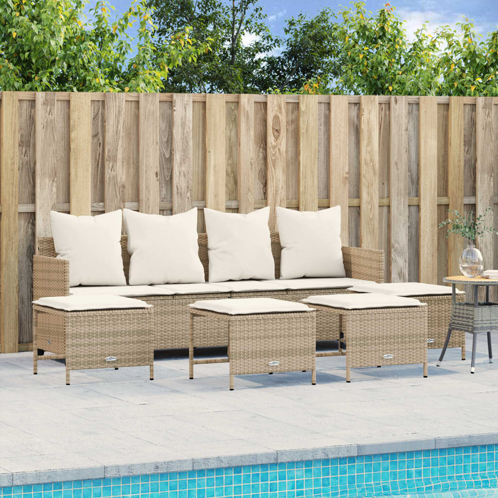 vidaXL 5-tlg. Garten-Sofagarnitur mit Kissen Beige Poly Rattan