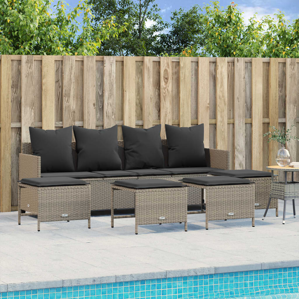 vidaXL 5-tlg. Garten-Sofagarnitur mit Kissen Hellgrau Poly Rattan