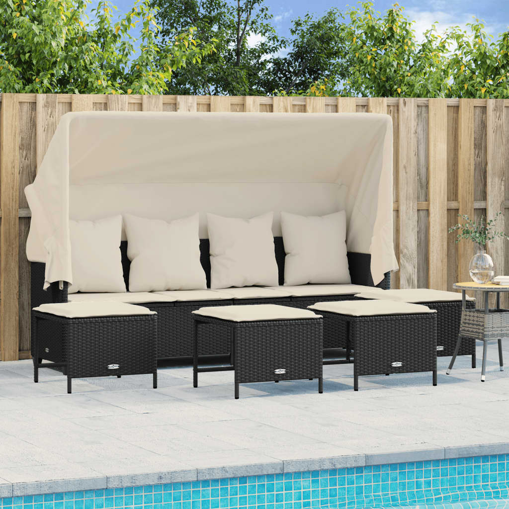 vidaXL 5-tlg. Garten-Sofagarnitur mit Kissen Schwarz Poly Rattan