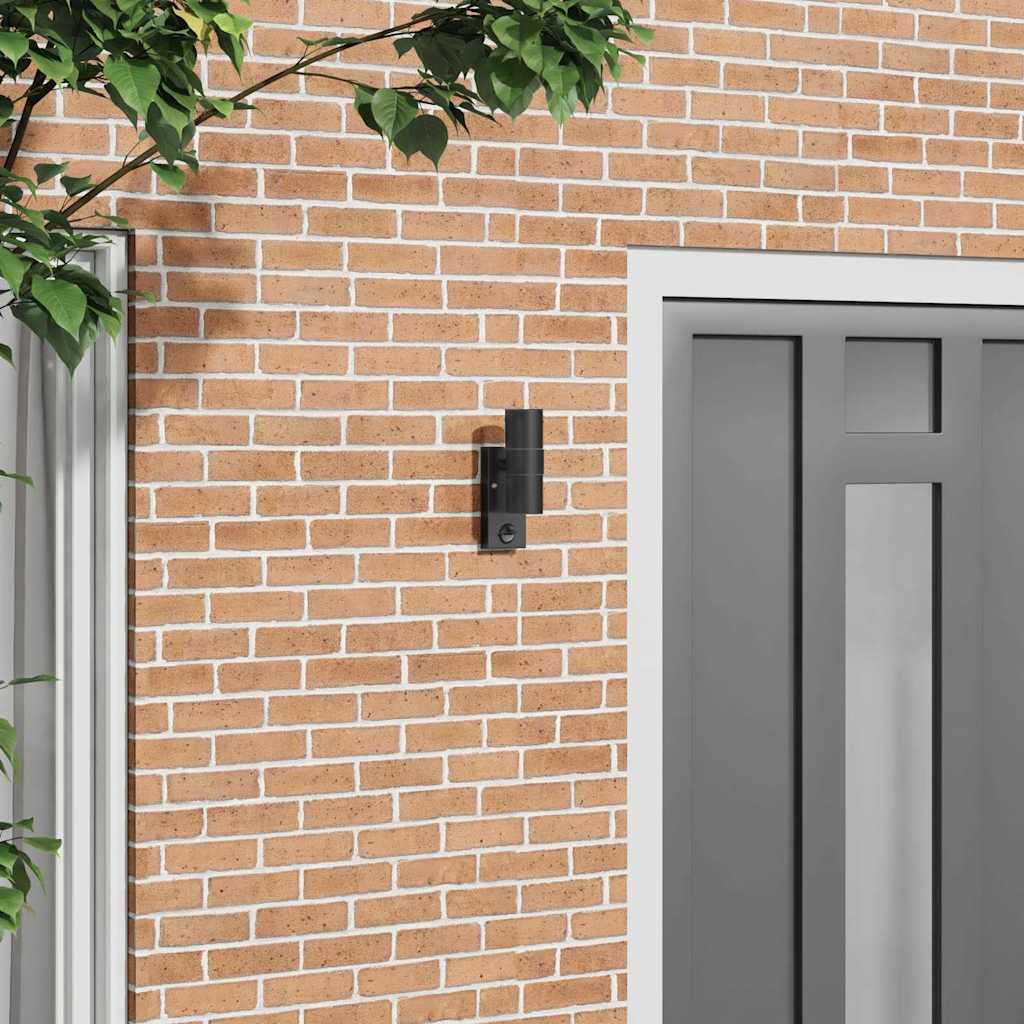 Udendørs Væglys med Sensor Sort Rustfrit Stål IP44