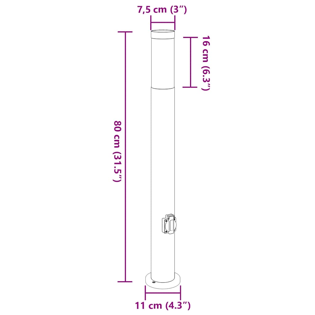 Bolderarmatuur met stopcontact 80 cm RVS IP44 image 12