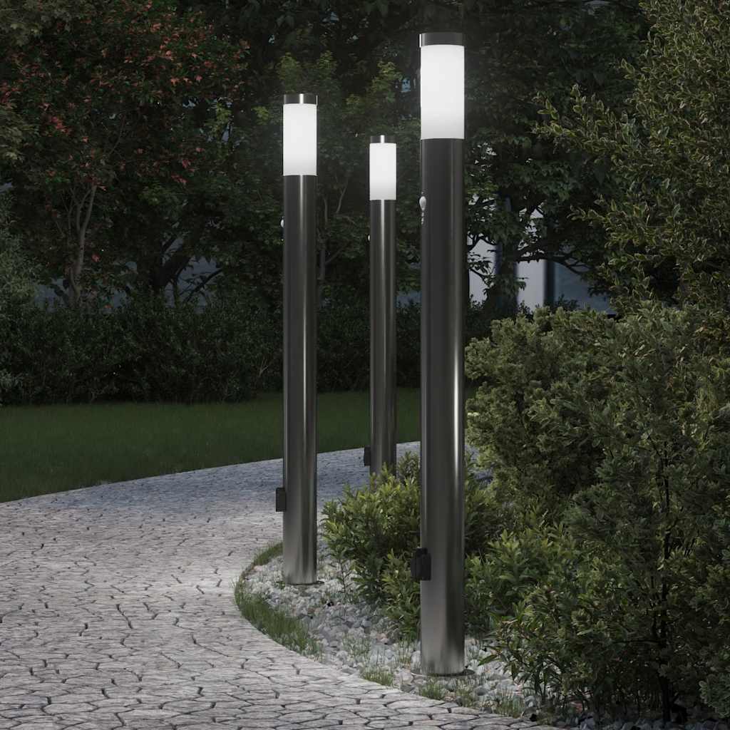 vidaXL Pollerleuchten mit Sensor&Steckdose 3er 110 cm Edelstahl IP44