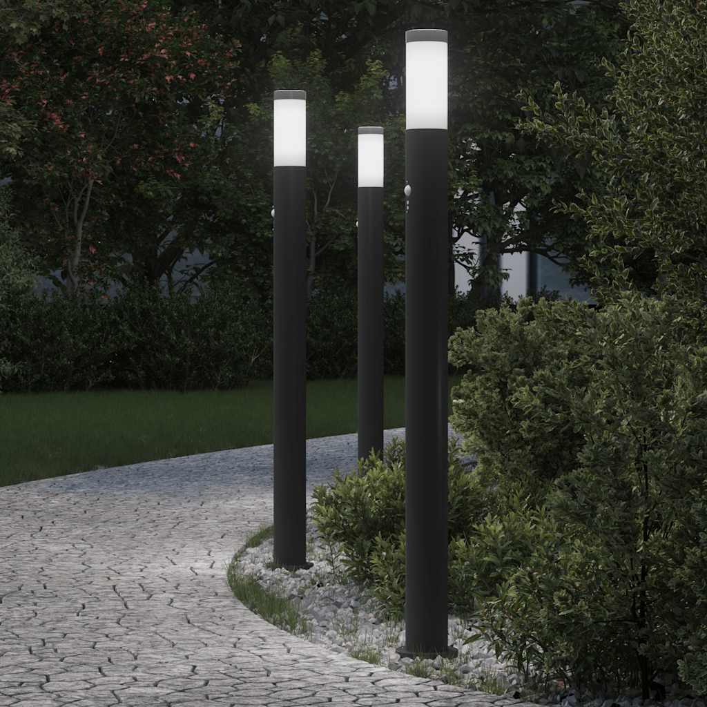 vidaXL Stâlpi iluminatori cu senzor, 3 buc., 110 cm, oțel inoxidabil, IP44