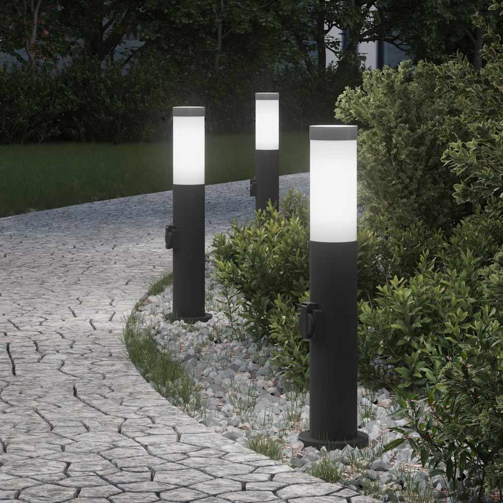 vidaXL Stâlpi iluminatori cu priză, 3 buc., 50 cm, oțel inoxidabil, IP44