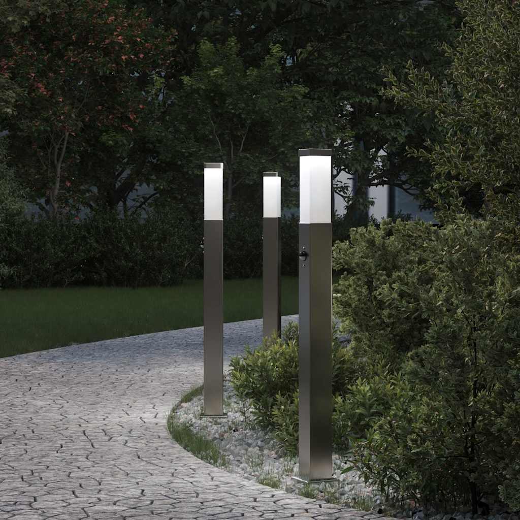 vidaXL Stâlpi iluminatori cu senzor, 3 buc., 80 cm, oțel inoxidabil, IP44