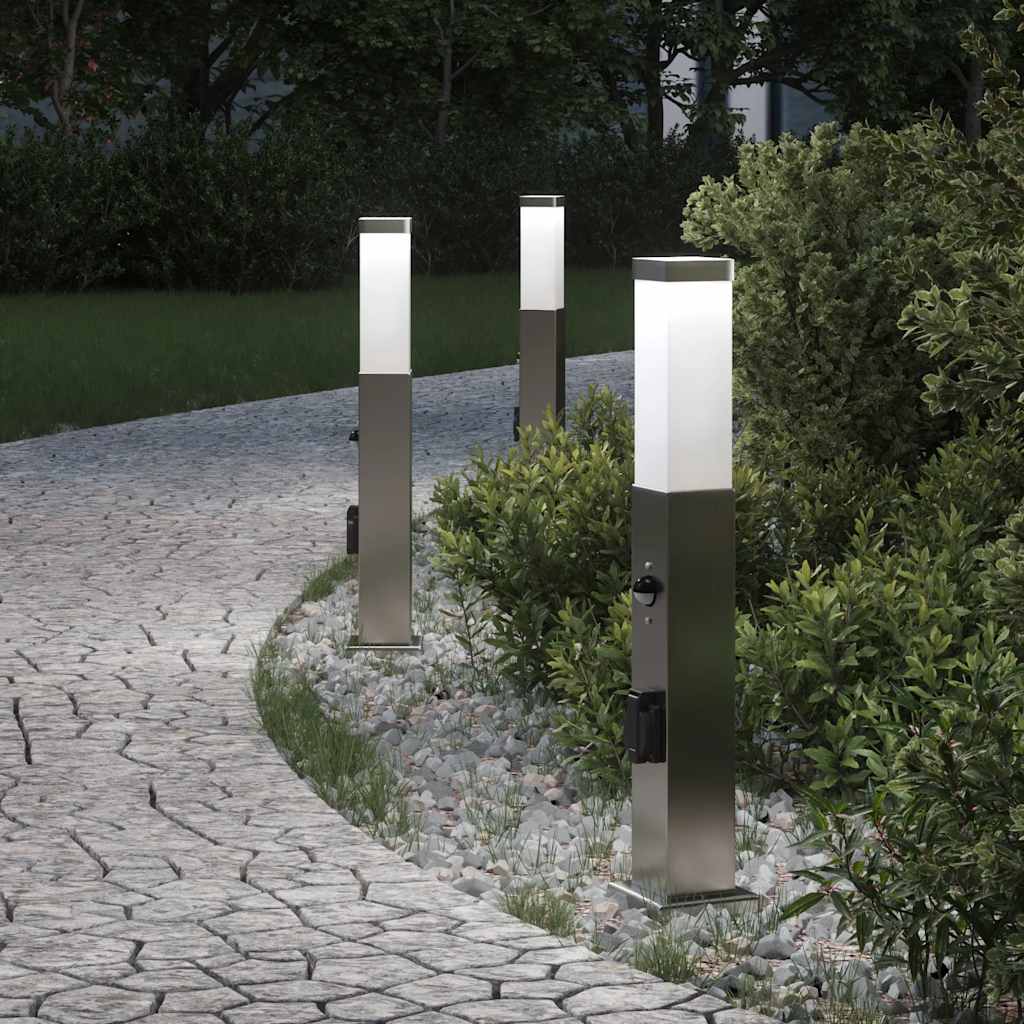 vidaXL Stâlpi iluminatori cu senzor și priză, 3 buc., 50 cm, oțel inoxidabil, IP44