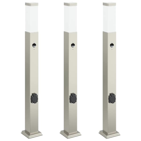vidaXL anduri ja pistikupesaga postvalgustid, 3 tk, 80 cm, roostevaba teras, IP44