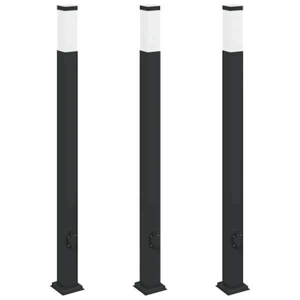 vidaXL 3-osaline pollarvalgusti pistikupesaga, 110 cm, must, IP44