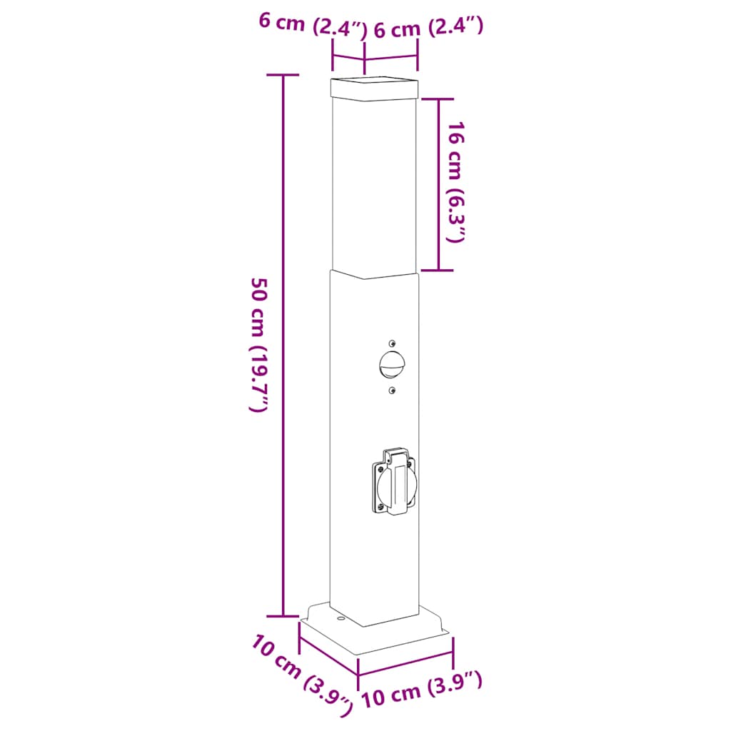 Bolderarmatuur met sensor en stopcontact 50 cm zwart IP44 image 13
