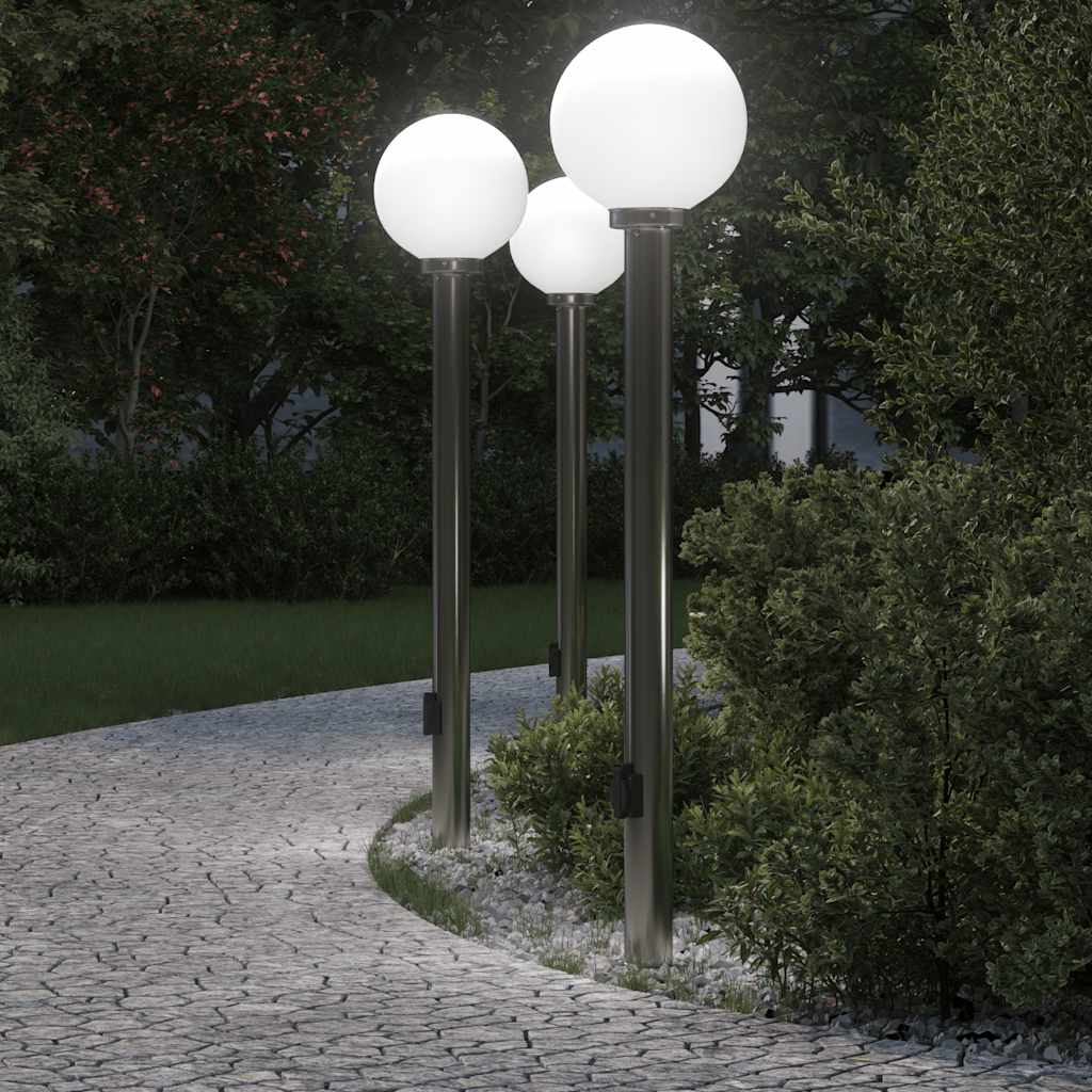 vidaXL Stâlpi iluminatori cu priză, 3 buc., 120 cm, oțel inoxidabil, IP44