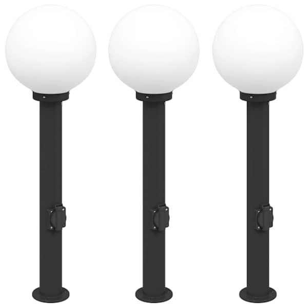 vidaXL 3 tk pollarvalgustid pistikupesaga, 80 cm, mustad, IP44