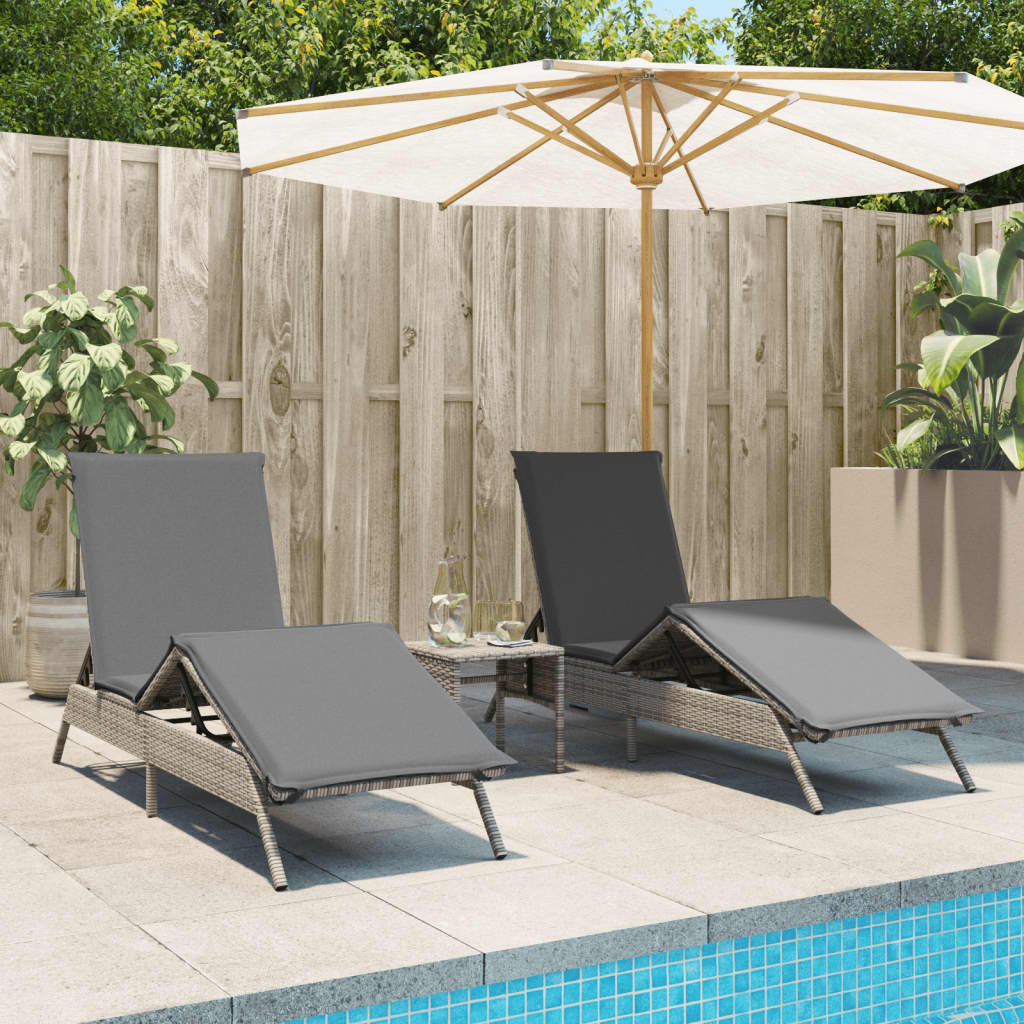 vidaXL Sun Loungers with Cushions 2 pcs Grey Poly Rattan