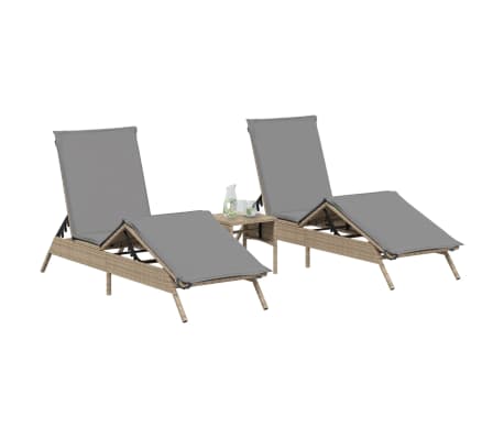 vidaXL Chaises longues avec coussins lot de 2 beige r&eacute;sine tress&eacute;e