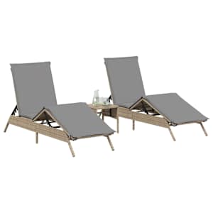 vidaXL Chaises longues avec coussins lot de 2 beige r&eacute;sine tress&eacute;e
