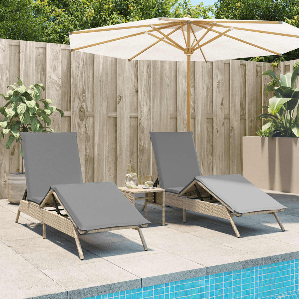 vidaXL Sonnenliegen mit Auflagen 2 Stk. Beige Poly Rattan