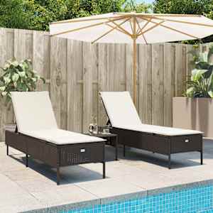 Ležalnik 2 kosa z blazinami rjav poli ratan